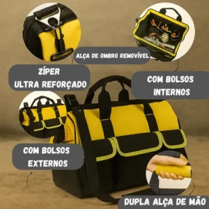 Bolsa Ferramentas Grande Reforçada Manutenção Eletricista Com Alça Amarela 16 Divisões Fundo Rígido - Imagem 3
