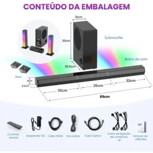 Caixa De Som Tv Sound Bar Subwoofer Home Theater 340W Gaonas Blutooth 5.3 2.1 Sem Fio Soundbar Barra De Som Cinema Para Smart Tvs, Graves Profundos E Aumento De Volume Com 3 Modos - Imagem 11