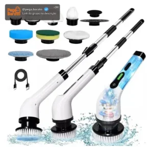 Escova De Limpeza MOP Elétrica 9 Em 1 Multifuncional Giratória Recarregável Cozinha Banheiro Esfregão Multiuso Rotatória Magica 360° Sem Fio Marca POP Imports Verde - Imagem 1