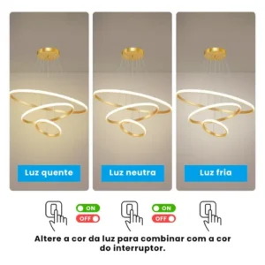 Lustre Led Sala Moderno 60w, 3 Arcos Pendente Luminária Teto - Imagem 5