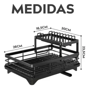 Escorredor De Louça Secador De Pratos Cozinha Aço Inox Preto 2 Andar Porta Talher Tigela E Copos Brielli Home - Imagem 5