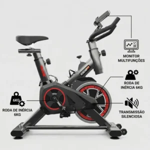 Bicicleta Ergométrica Bike Spinning Garrafa 6kg Sensação Inércia Com Medidor Cardíaco Fitness Preto e Vermelho Sevenfit Para Cardio E Musculação - Imagem 5