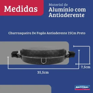 Churrasqueira De Fogão Antiaderente 25Cm Preto Nacional - Imagem 6
