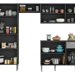 Cozinha Compacta Armário E Balcão Xangai Multimóveis Vm2840 Cor Preto/grafite - Imagem 6