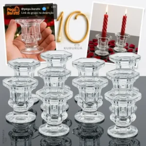 Kit 10 Castiçal Porta Vela De Vidro Decoração Alto Brilho Mesa Suporte Enfeite Marca Kururuá - Imagem 1