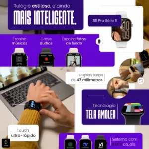Smartwatch Microwear S11 Pro AMOLED 47mm GPS NFC WhatsApp Preto SMARTWATCH ADVANCED PRO - Imagem 4
