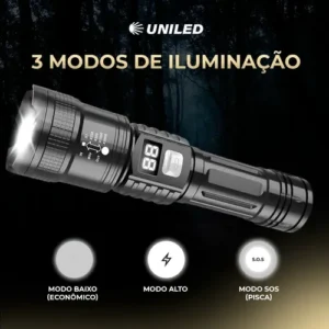 Lanterna Tática Recarregável Atualizada Led Visor Digital Zoom Telescopico ABS 3 Modos Iluminação Uniled - Imagem 5