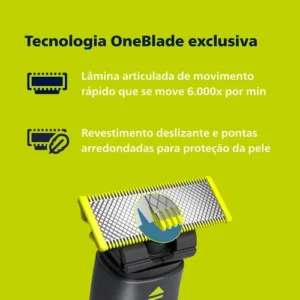 Barbeador e Aparador Elétrico Philips OneBlade com Pente 5 em 1, Sem Fio e À Prova D'Água - QP1425/10 - Imagem 6
