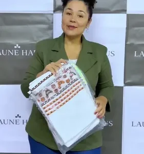 Pano de Prato Atoalhado Atacado Laune Gourmet Kit com 5 peças cor Branco Desenho Sortidos Laune Haus - Imagem 2