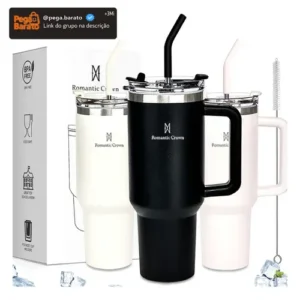 Copo Térmico Gigante 1,2l Inox Com Tampa E Inox Canudo Cor Preto Cor Pura / Material Fosco - Imagem 1