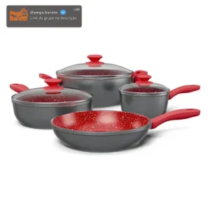 Conjunto De Panelas Philco Pkt407 4 Peças Cor Cinza/vermelho - Imagem 1