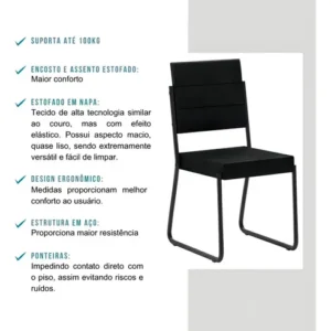 Conjunto Sala De Jantar Carraro Com Mesa E 6 Cadeiras Preto Fenix Carraro - Imagem 6