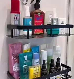Kit 2 Suporte Porta Shampoo Sabonete Prateleira Banheiro Adesivo Parede Sem Furar Box Luxo Cor Preto Homeroarte - Imagem 7