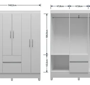 Guarda-roupa Casal New Brusque 6 Portas 2 Gavetas Bartira - Branco - Imagem 6