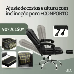 Cadeira De Escritorio Presidente Rija Ajustável Preto Couro Sintético - Imagem 7