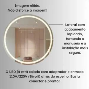 Espelho Redondo 50x50 Jateado Com 3 Cores Led Touch Camarim - Imagem 5