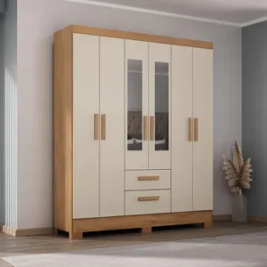 Guarda Roupa Casal Com Espelho 6 Portas Fortaleza Atualle Cor Canelato Rustico Com Off White - Imagem 2