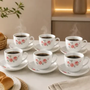 Jogo De Xicaras E Pires Vidro Café Chá 12 Peças 220ml - Imagem 2