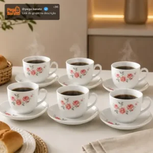 Jogo De Xicaras E Pires Vidro Café Chá 12 Peças 220ml - Imagem 1
