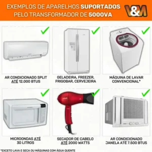 Transformador 5000va De 110 Para 220 E 220v Para 110v Bivolt 12000 Btus Conversor Voltagem 5kva Energia Ar Condicionado Impressoras Brother Microondas Máquina Costura Geladeira Lavar Roupas 127v 127 - Imagem 3