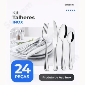 Jogo De Talheres Faqueiro Luxo Em Aço Inox 24 Peças Prateado - Imagem 4