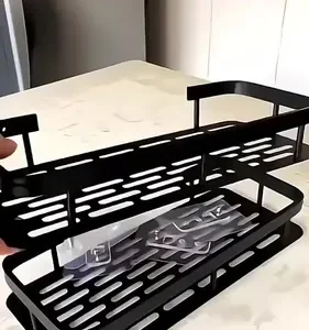 Kit 2 Suporte Porta Shampoo Sabonete Prateleira Banheiro Adesivo Parede Sem Furar Box Luxo Cor Preto Homeroarte - Imagem 2