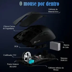 Mouse Gamer X11 Attack Shark Tri Mode 22000dpi Paw3311 Dock Cor Preto - Imagem 5