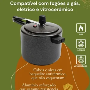 Panela de pressão 4,5 litros Alumínio Preta Segura Reforçada Cozimento Rápido Econômica Fechamento Interno - Imagem 5