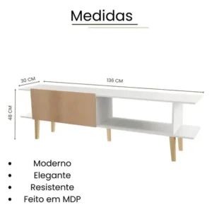 Rack Tv 55 Polegadas Sala Home Estante Organizador Multiuso Cor Branco - Imagem 3