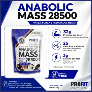 Hipercalórico Anabolic Mass 28500 3kg Profit Labs Cookies And Cream - Imagem 5