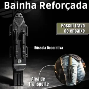 Faca Tática Sobrevivência Amolador Pederneira Apito Bainha Verde Militar Preto Outdoor Lâmina Serrilhada Trilha Pesca Caça Camping Aventura Corte Preciso Resistência Alta Durabilidade Uso Profissional - Imagem 6