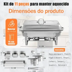 Rechaud Retangular 11l Aço Inox Banho Maria 3 Cubas Fogareir - Imagem 2
