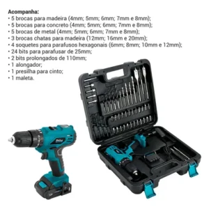 Furadeira Parafusadeira Impacto Sem Fio De 10mm Philco Ppf120mf + Acessórios - Imagem 3