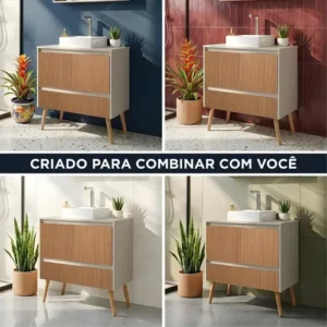 Gabinete P/ Banheiro Suspensa Com Cuba Apoio Branca - Imagem 4