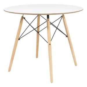 Conjunto Jantar Eames Eiffel Mesa 90cm Branco Com 4 Cadeiras Pés Madeira - Imagem 4