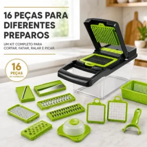 Cortador Fatiador Ralador De Legumes Frutas Vegetais Triturador Picador Manual 16 Peças para Cozinha Mandolin Inox Sólar - Imagem 4