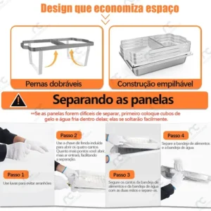 Rechaud Retangular 11l Aço Inox Banho Maria 3 Cubas Fogareir - Imagem 5