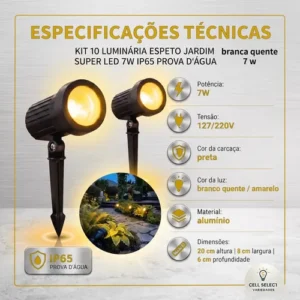 Kit 10 Luminária Espeto Jardim Super Led 7w Ip65 Prova Dágua - Imagem 8