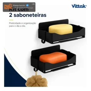 Vittak Kit 2 Porta Sabonete Duplo Suporte Saboneteira Parede Banheiro Cozinha Lavabo Área De Serviço - Imagem 1