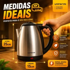 Chaleira Elétrica Jarra Inox 1.8l Ferve Água Rápido Café Chá - Imagem 7