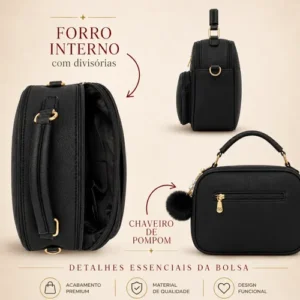 Bolsa Bag Feminina Média Baú Elegante Alça Ombro E Tiracolo - Imagem 5