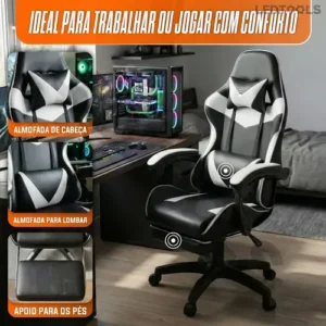 Cadeira de escritório Gamer ergonômica Reclinável Com Apoio dos Pés Branco Led Tools com estofado de couro sintético - Imagem 3