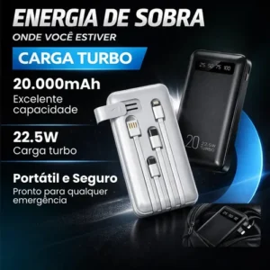 Power Bank 20000mah Carregador Portátil Turbo Rápido 22.5w Display Digital Preto - Imagem 3