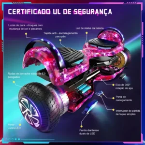 Hoverboard Skate Elétrico Roxo 6,5 Polegadas Bluetooth Cores - Imagem 7