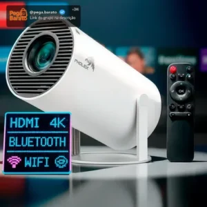 Projetor HY300 Smart Portátil Pholex Full HD 4K Android 11 WiFi Bluetooth Mini Projetor Home Theater Branco Imagem Nítida Alta Luminosidade Som Potente Compatível com Celular TV Box e Notebook - Imagem 1