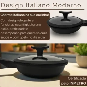 Frigideira Antiaderente Cerâmica 20cm Aristus Tampa Com Borda De Silicone Cabo Antitérmico Compatível Com Fogão A Gás E Indução Revestimento Premium Linha Luxury Induction - All Black - Imagem 6