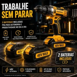 Parafusadeira Furadeira De Impacto 2 Baterias + Kit 46 Peças - Imagem 6