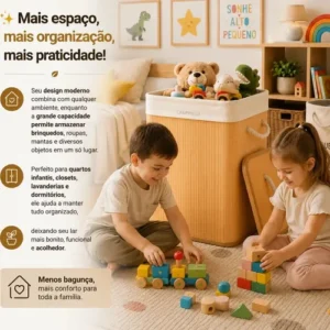 Cesto Organizador De Roupa Bambu Dobrável Retangular Com Tampa Forro e Alças 72 Litros Grande Capacidade Reforçado Caixa Organizadora para Brinquedos - Marca Camperluz - Imagem 7