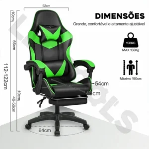 Cadeira Gamer Jogos Escritório Ergonômica Giratória 360 Luxo Cor Verde - Imagem 8