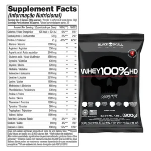 Whey 100% Hd Refil Black Skull 900g Wpc Wpi E Wph Sabor Baunilha - Imagem 2